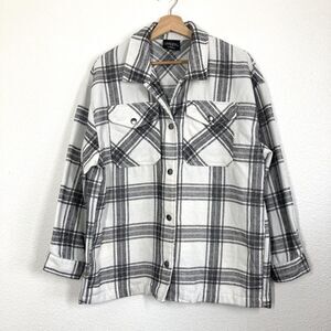 HFX Jacket Women's Medium White Black Plaid Button Up Flannel Shirt Shacket
